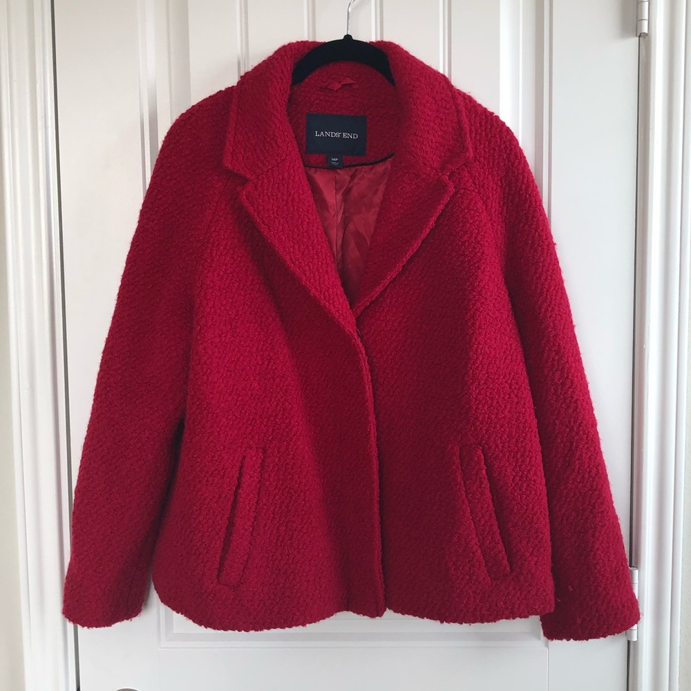 Lands’ End tweed red Jacket peacoat size 14P